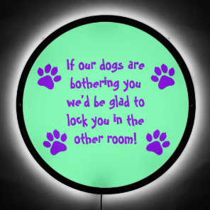 Funny Dog Humor Visitors Warning Purple and Mint LED Sign