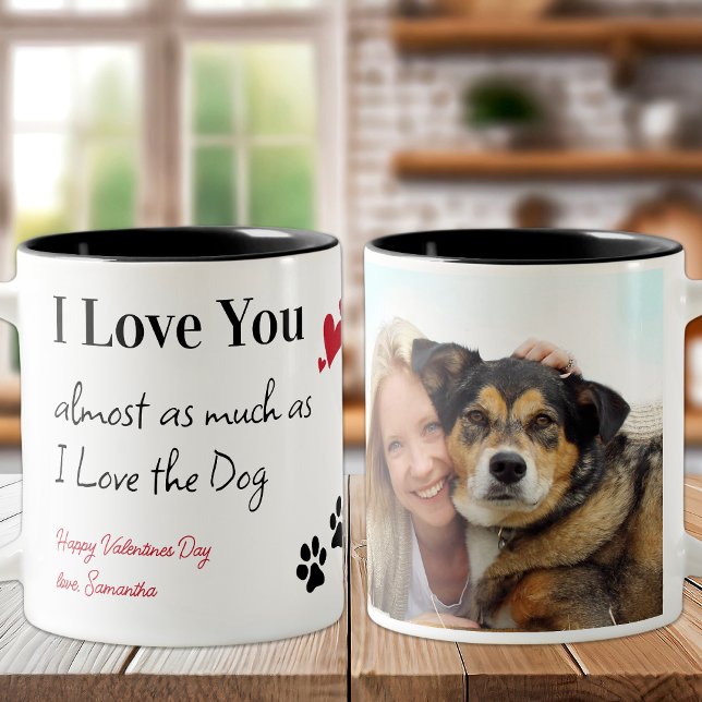 Funny Dog I Love You Cute Pet Photo Valentines Day Two-Tone Coffee Mug (Creator Uploaded)