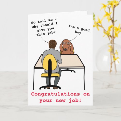 Funny dog illustration congratulations new job card
