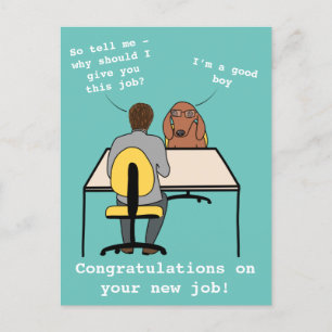 Funny dog illustration congratulations new job postcard