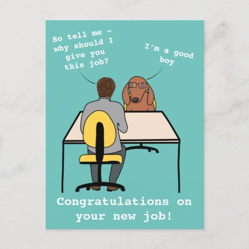 Funny dog illustration congratulations new job postcard