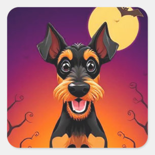 Funny Dog in Halloween Scene 🎃🐾 Cute Spooky 🐶 Square Sticker