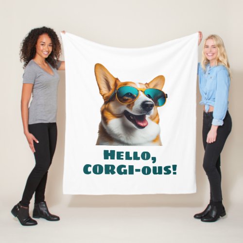 Funny Dog in Sunglasses Hello Corgi_ous Fleece Blanket