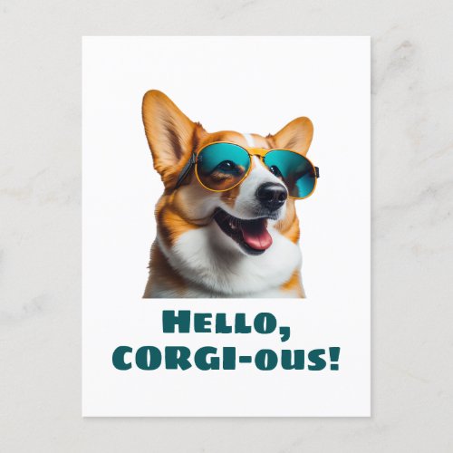 Funny Dog in Sunglasses Hello Corgi_ous Postcard