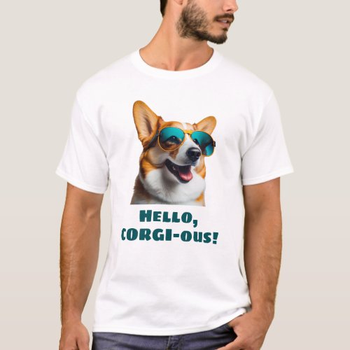 Funny Dog in Sunglasses Hello Corgi_ous T_Shirt