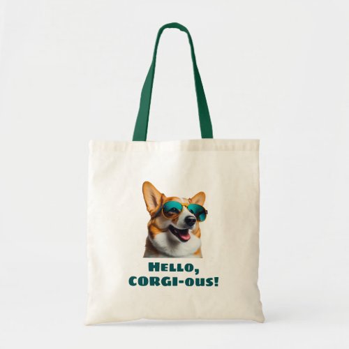 Funny Dog in Sunglasses Hello Corgi_ous Tote Bag