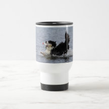 Funny dog in water, customizable mug