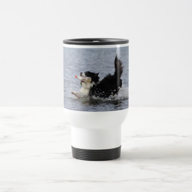 Funny dog in water, customizable mug (Center)