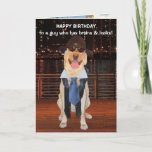 Funny Dog/Lab Birthday for Son or Nephew Card<br><div class="desc">Funny Lab images on a customizable card for a son, grandson or nephew. You can change the text, font, font size and color. The background picture of the night skyline is from public domain pictures and the background picture inside was from a government employee taken in the scope of duties...</div>