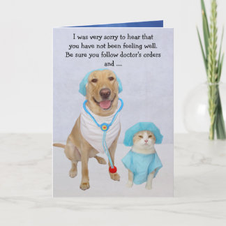 Funny Dog/Lab & Cat Get Well Card