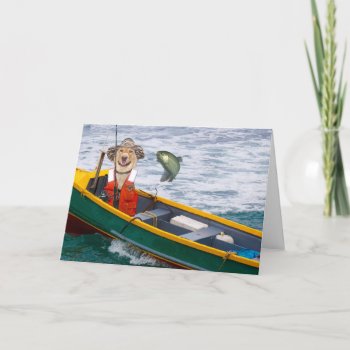 Funny Dog/lab Fisherman Birthday Card by myrtieshuman at Zazzle