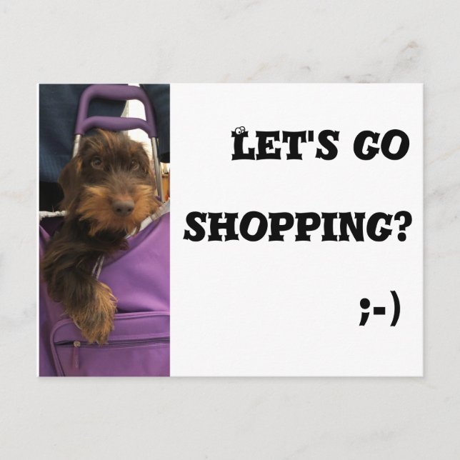 Funny dog let's go shopping postcard (Front)