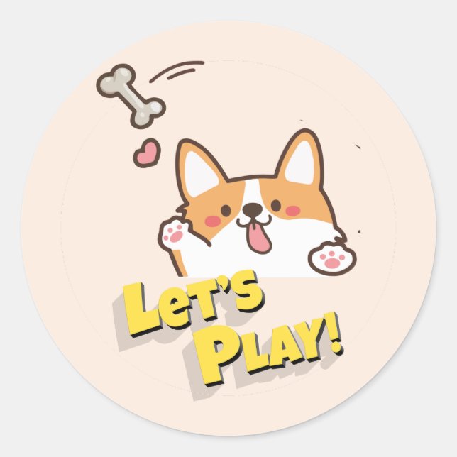 Funny Dog Let's Play Classic Round Sticker (Front)