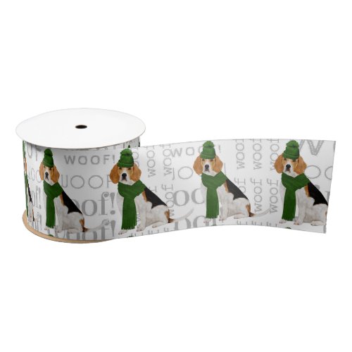 Funny Dog Lover Beagle Christmas Satin Ribbon