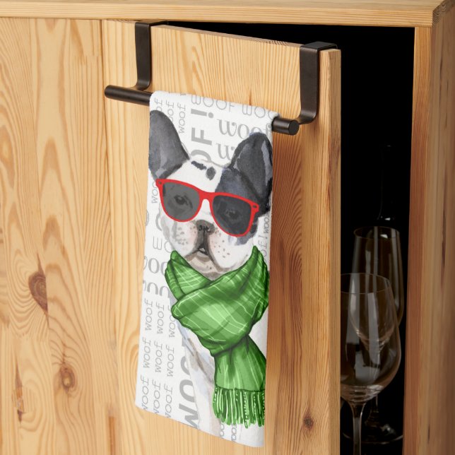 Funny Dog Lover Boston Terrier Christmas Kitchen Towel (Thirds Fold)