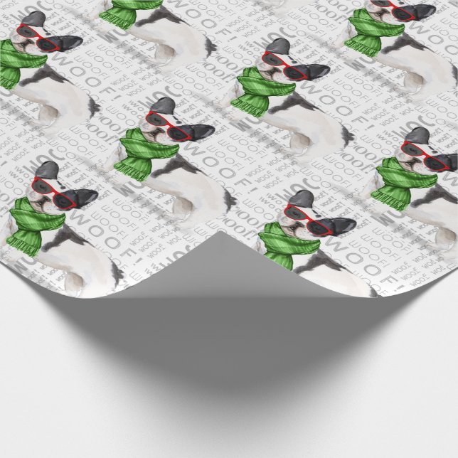 Funny Dog Lover Boston Terrier Christmas Wrapping Paper (Corner)
