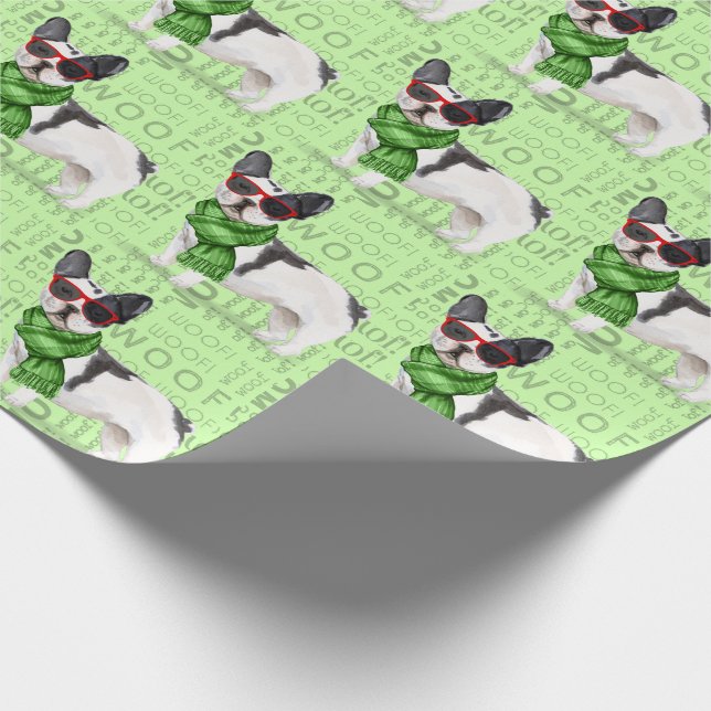 Funny Dog Lover Boston Terrier Christmas Wrapping Paper (Corner)