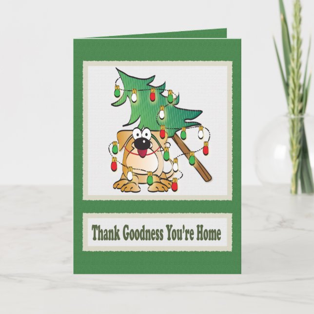 Funny Dog Lover Cartoon Red Green Christmas Card (Front)