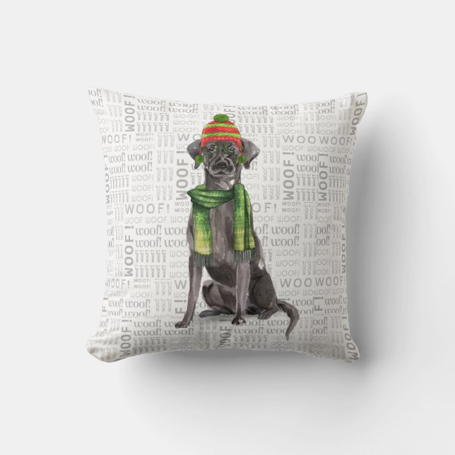 Funny Dog Lover Christmas Black Labrador Retriever Throw Pillow (Front)