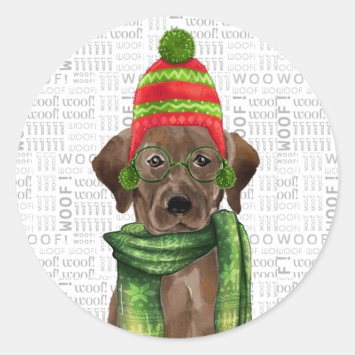 Funny Dog Lover Christmas Chocolate Labrador Classic Round Sticker