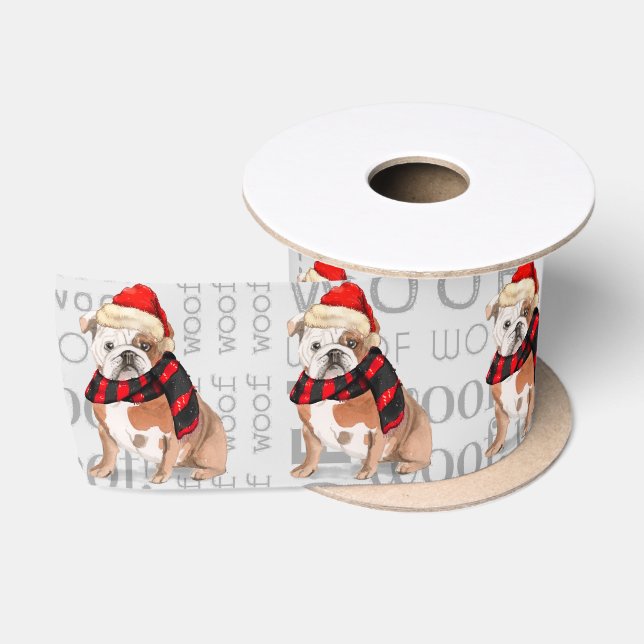 Funny Dog Lover Cute English Bulldog Christmas Satin Ribbon (Spool)