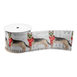 Funny Dog Lover Cute German Shepherd Christmas Satin Ribbon