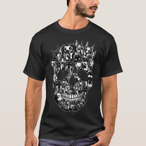 Funny Dog Lover Doberman Skull Halloween Costume  T_Shirt