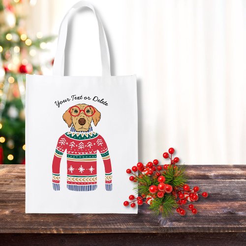 Funny Dog Lover Dog Wearing Ugly Christmas Sweater Grocery Bag