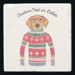 Funny Dog Lover Dog Wearing Ugly Christmas Sweater Stone Coaster<br><div class="desc">Funny winter holiday Christmas stone coaster featuring a dog wearing red glasses and an "Ugly" Christmas Nordic Sweater. Actually, we think he's rather cute! Add your custom text above or delete. Makes a perfect Christmas or Winter Birthday Gift for dog lovers. Also great for White Elephant holiday or Secret Santa...</div>