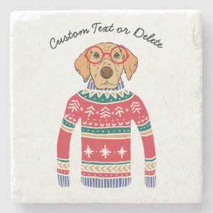 Funny Dog Lover Dog Wearing Ugly Christmas Sweater Stone Coaster