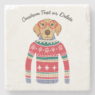 Funny Dog Lover Dog Wearing Ugly Christmas Sweater Stone Coaster
