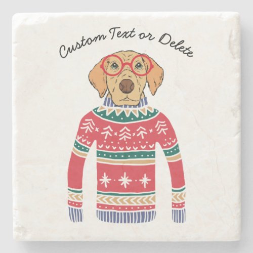 Funny Dog Lover Dog Wearing Ugly Christmas Sweater Stone Coaster