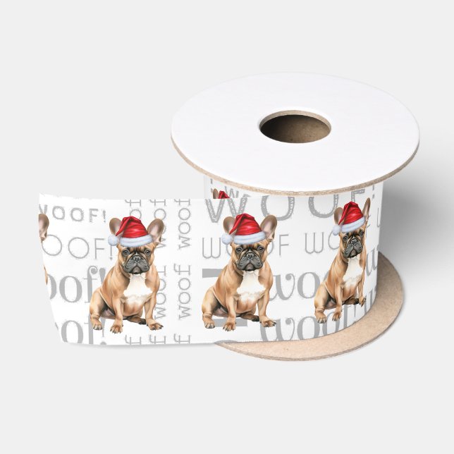 Funny Dog Lover French Bulldog Santa Satin Ribbon (Spool)