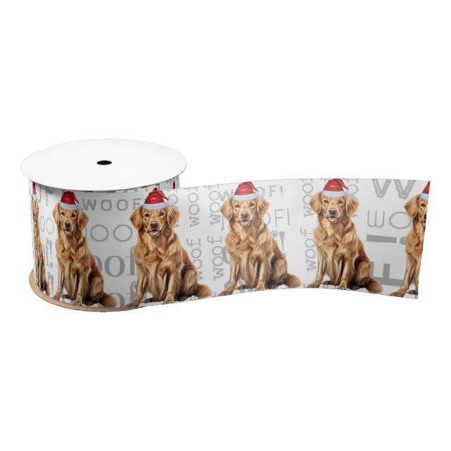 Funny Dog Lover Golden Retriever Santa Satin Ribbon (Spool)