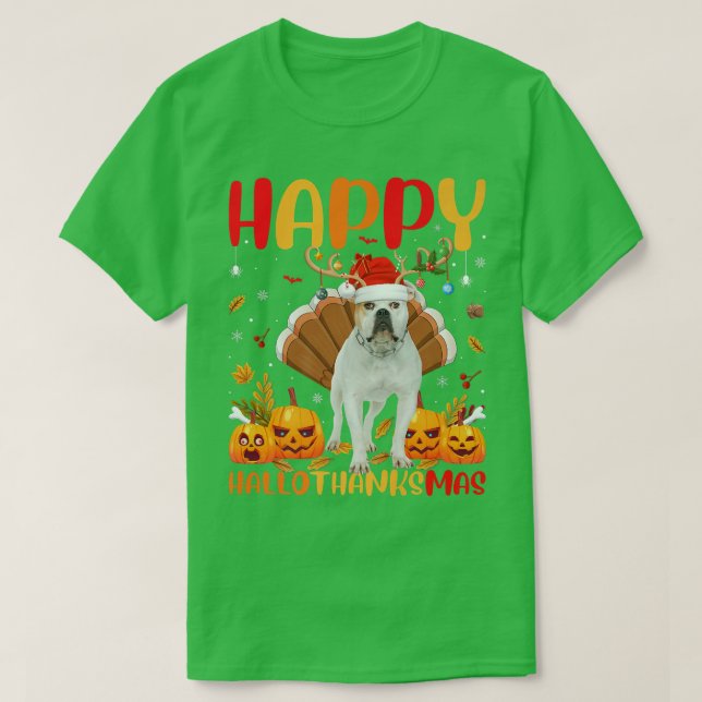 Funny Dog Lover Happy American Bulldog HelloThanks T-Shirt (Design Front)
