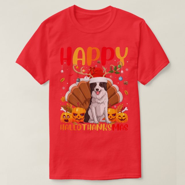 Funny Dog Lover Happy Border Collie Dog HelloThank T-Shirt (Design Front)