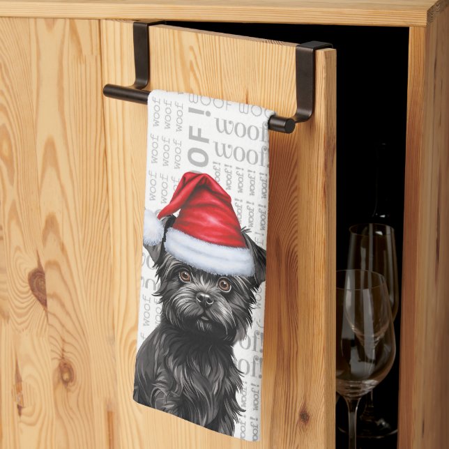 Funny Dog Lover Holiday Affenpinscher Christmas Kitchen Towel (Thirds Fold)