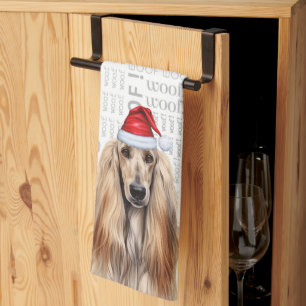 Funny Dog Lover Holiday Afghan Hound Christmas Kitchen Towel