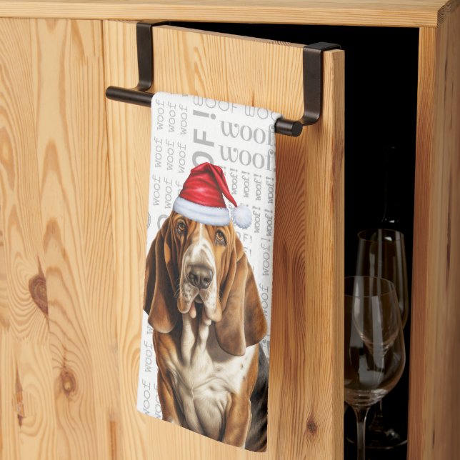 Funny Dog Lover Holiday Basset Hound Christmas Kitchen Towel (Thirds Fold)