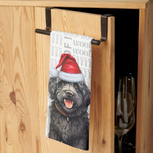 Funny Dog Lover Holiday Black Barbet Christmas Kitchen Towel