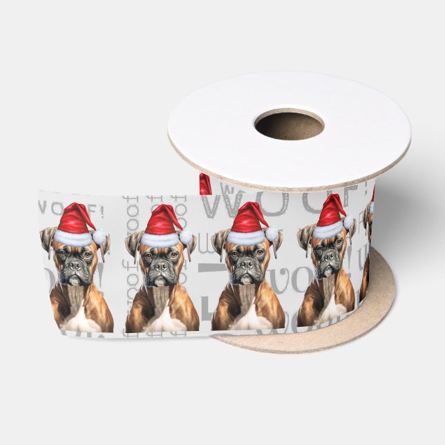 Funny Dog Lover Holiday Boxer Christmas Satin Ribbon (Spool)