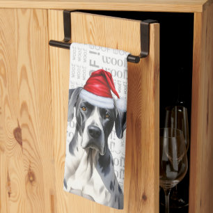 Funny Dog Lover Holiday Great Dane Christmas Kitchen Towel