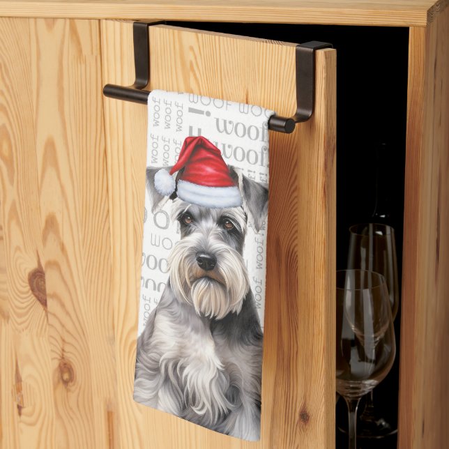 Funny Dog Lover Holiday Schnauzer Christmas Kitchen Towel (Thirds Fold)