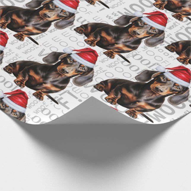 Funny Dog Lover Smooth Dachshund in a Santa Hat Wrapping Paper (Corner)