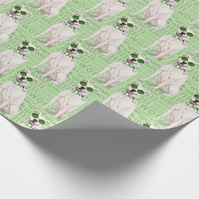 Funny Dog Lover White Pit Bull Winter Scarf Wrapping Paper (Corner)