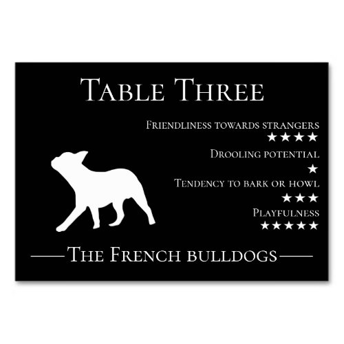Funny dog lovers breed guest trait french bulldog table number