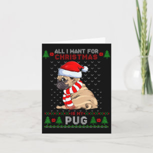 Funny Dog Lovers Cute Pug Santa Hat Ugly Christmas Card