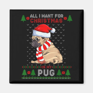 Funny Dog Lovers Cute Pug Santa Hat Ugly Christmas Magnet