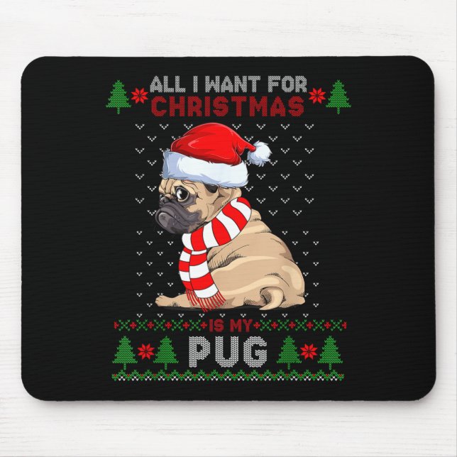 Funny Dog Lovers Cute Pug Santa Hat Ugly Christmas Mouse Pad (Front)