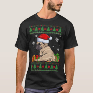 Funny Dog lovers Cute Pug Santa Hat Ugly Christmas T-Shirt